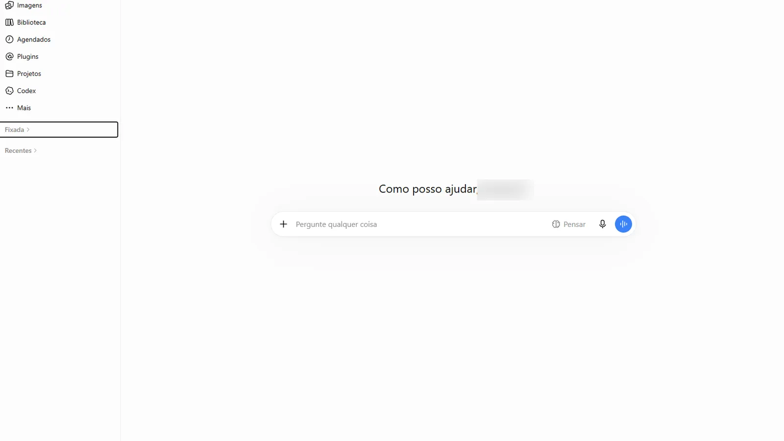Tela inicial do ChatGPT com o campo para escrever o pedido