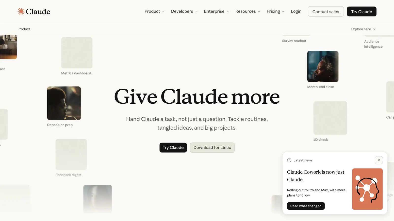 Página do Claude no site da Anthropic